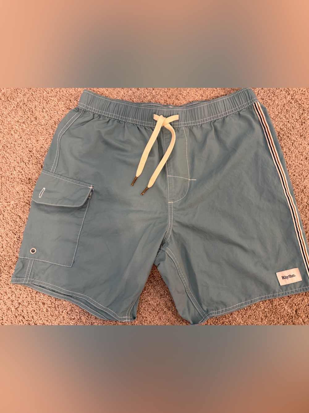 Rhythm Light Blue Men's Athletic Swim Shorts with Contrast Drawstring